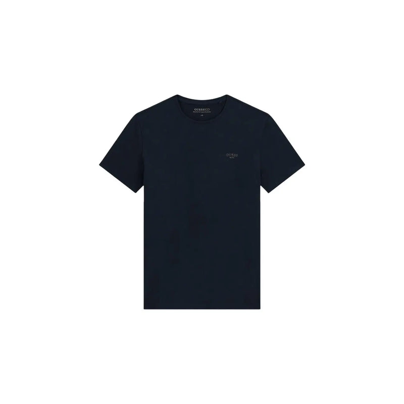 Un noir élégant Guess T-shirt homme en coton à col rond et logo brodé discret sur la poitrine, coupe extra slim