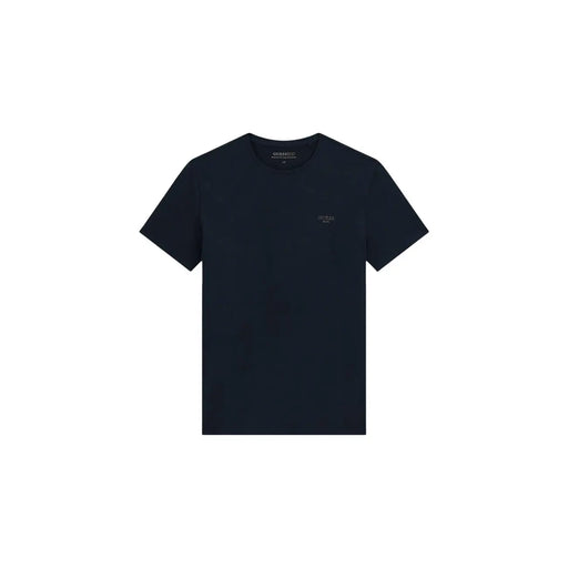 Un noir élégant Guess T-shirt homme en coton à col rond et logo brodé discret sur la poitrine, coupe extra slim