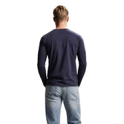 Guess T-shirt homme bleu marine en coton, coupe ajustée, à manches longues, confectionné dans un tissu en coton doux.
