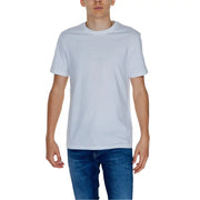 Guess T-shirt en coton blanc à col rond pour homme t-shirt avec un logo brodé discret sur la poitrine, style col rond