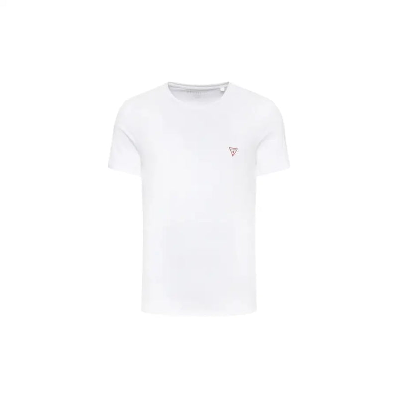 Guess T-shirt en coton blanc à col rond pour homme t-shirt avec un petit logo triangulaire rouge sur la poitrine gauche