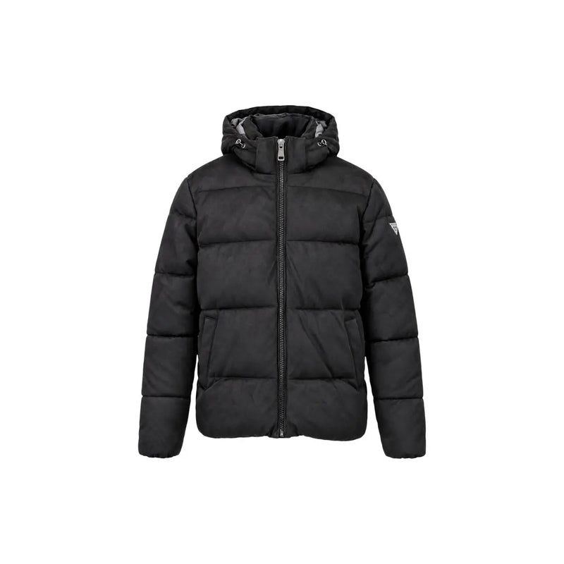 Guess Doudoune en daim noir pour femme, matelassée et à capuche, vue de face