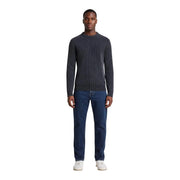 Guess Pull Manny pour homme en maille côtelée gris foncé à col rond, vue de face