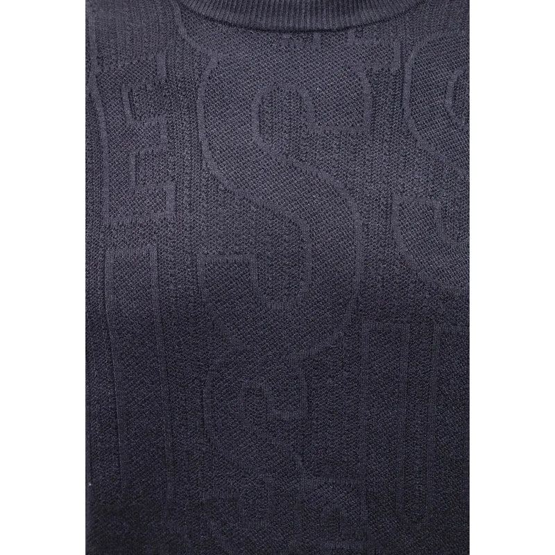 Guess Pull NESTOR pour homme en maille bleu marine foncé à motif texturé entrelacé, vue de face