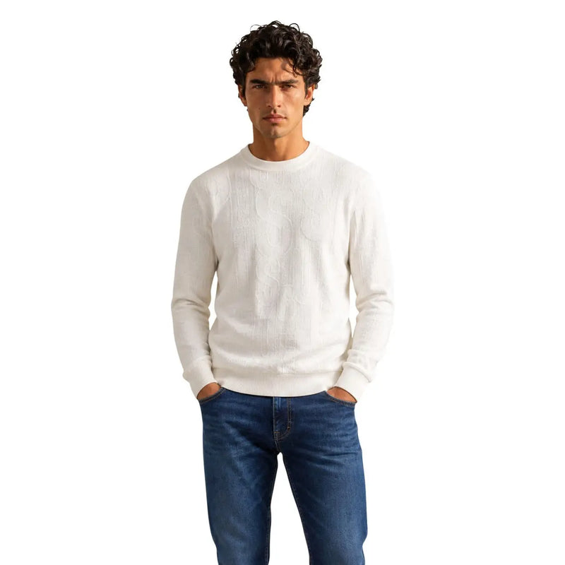 Guess Pull NESTOR pour homme, blanc, à maille texturée discrète, vue de face
