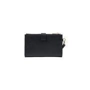 Guess Portefeuille Amorette pour femme, en polyuréthane noir, avec dragonne, fermeture éclair en cuir texturé et porte-clés argenté.
