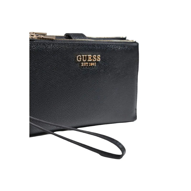 Guess Portefeuille-bracelet Amorette noir pour femme, en cuir polyuréthane texturé avec logo doré