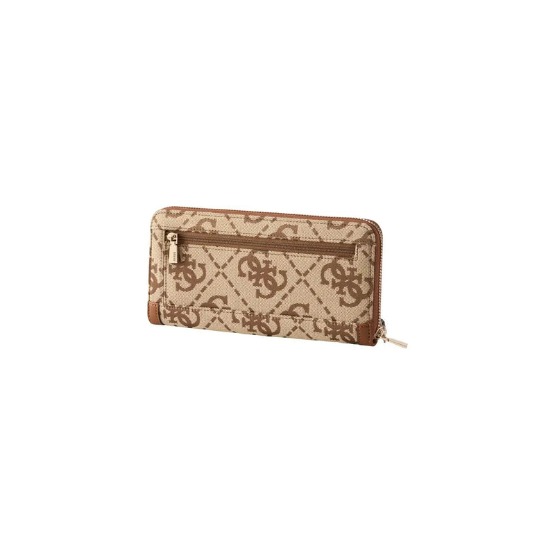 Motifs beiges et marrons Guess Portefeuille zippé pour femme avec logo Audrey et finitions en cuir, dimensions 10 x 20 cm