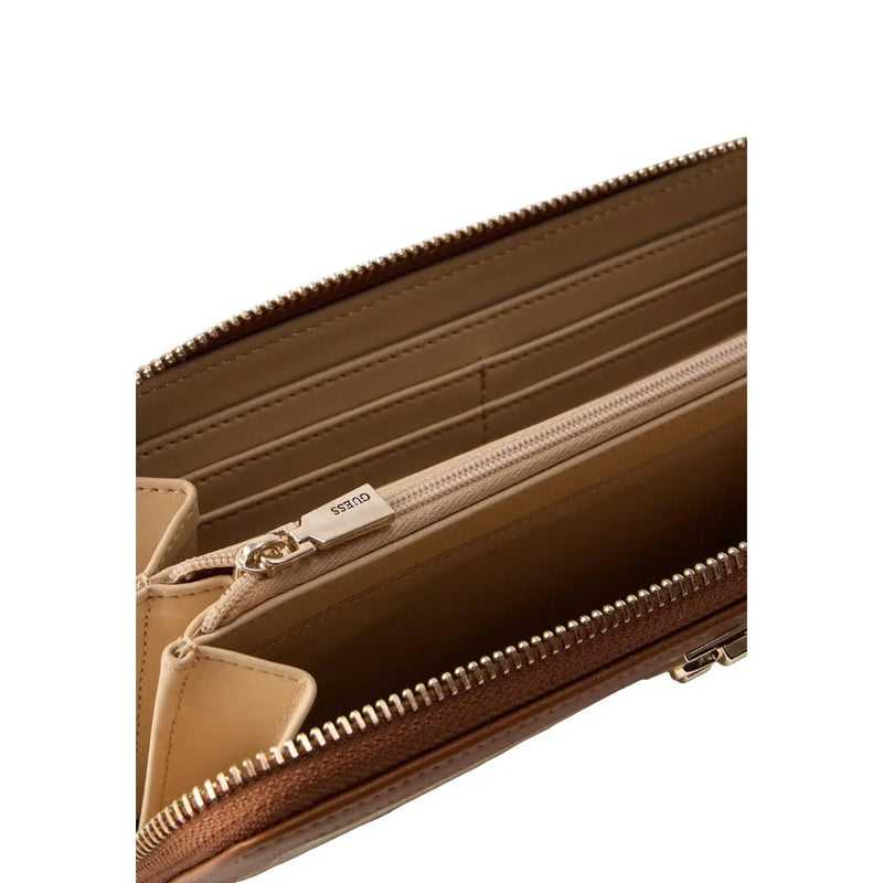 cuir beige guess Portefeuille zippé pour femme Audrey avec logo, finitions dorées et emplacements pour cartes internes, 10 x 20 cm