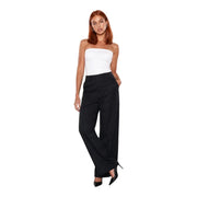 Guess Pantalon Bastienne pour femme, jambes larges, en viscose noire, coupe cintrée élégante et fente latérale discrète.