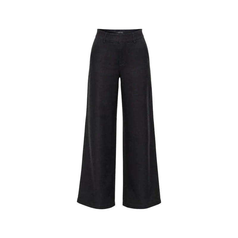 Guess Pantalon Bastienne pour femme, jambes larges, en viscose noire, taille haute et design minimaliste élégant.