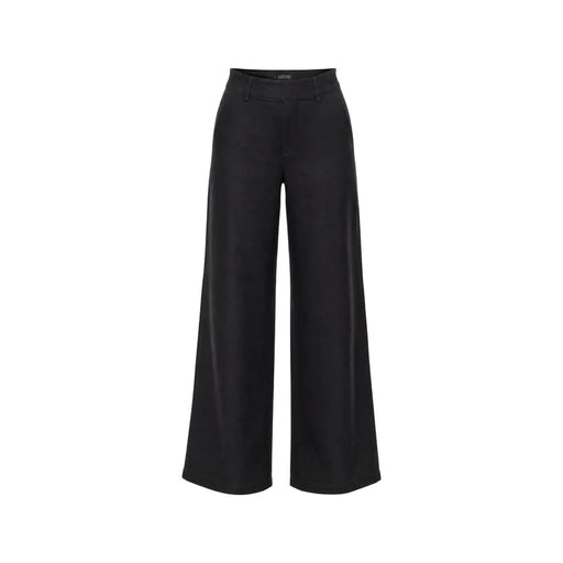 Guess Pantalon Bastienne pour femme, jambes larges, en viscose noire, taille haute et design minimaliste élégant.