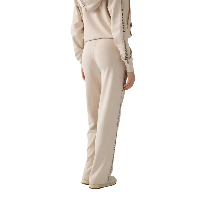 Beige guess Pantalon de survêtement femme à rayures verticales noires, en tissu modal mélangé, coupe décontractée, vue de face