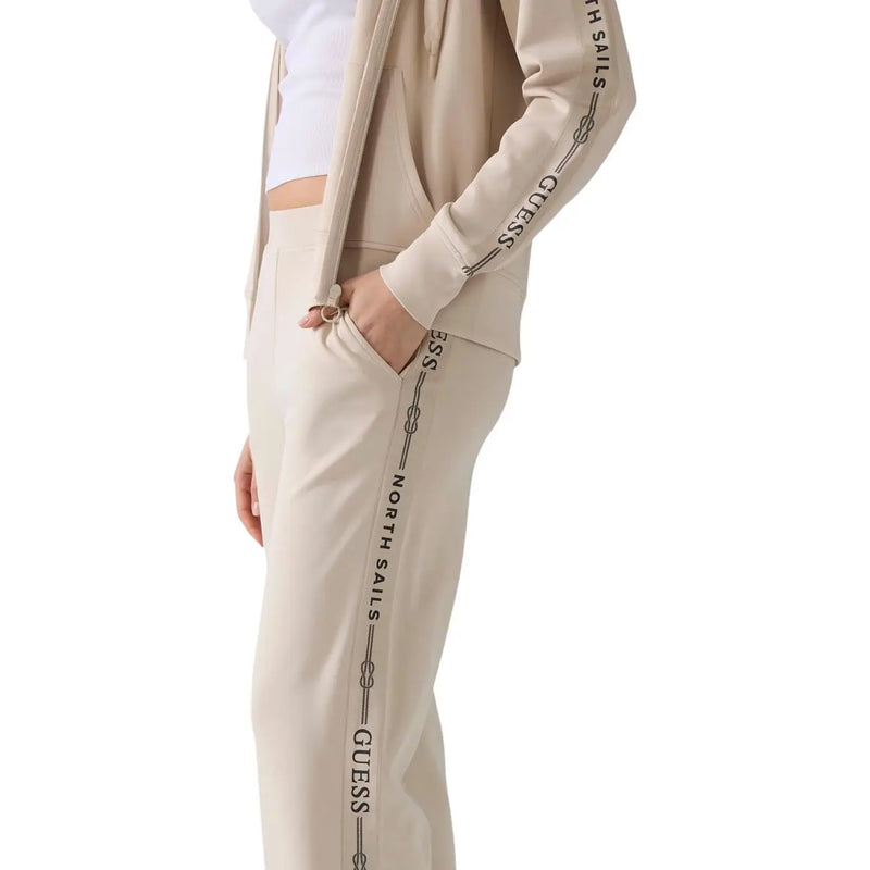 Beige Guess Pantalon de survêtement pour femme en mélange modal avec rayures verticales noires north sails marquage le long des coutures latérales