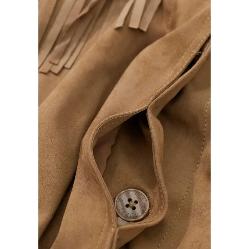 Guess Blazer beige en daim à manches longues, à franges et boutons argentés