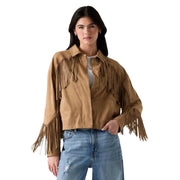 Guess Blazer beige clair en daim à franges, manches longues et poches avant