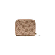 Beige Guess women zip wallet with repeating monogram print and gold-tone zipper from fall winter collection