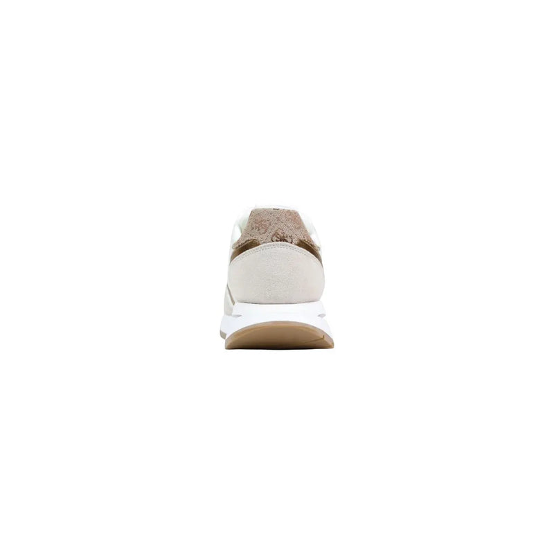 Guess women beige sneaker in polyester and polyurethane with a snakeskin-patterned heel tab visible from the back side