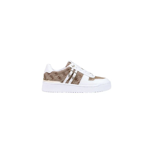 Guess Baskets beiges pour femmes avec motif blanc et beige et semelle épaisse en polyuréthane antidérapant