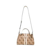 Brown and white patterned Guess handbag with shoulder strap and zip pockets for women