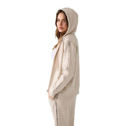 Beige Guess women zip hoodie sweatshirt in modal blend with ess and North Sails branding on the sleeves