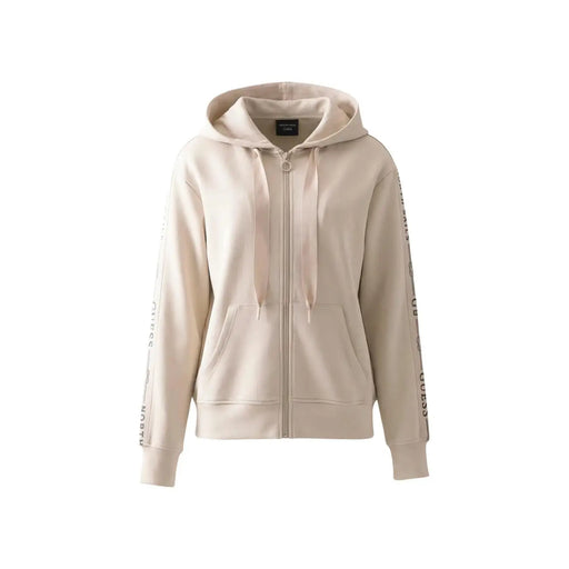 Beige Guess Sweat à capuche zippé pour femme, en mélange modal, avec logo discret sur le côté et capuche à cordon assortie.