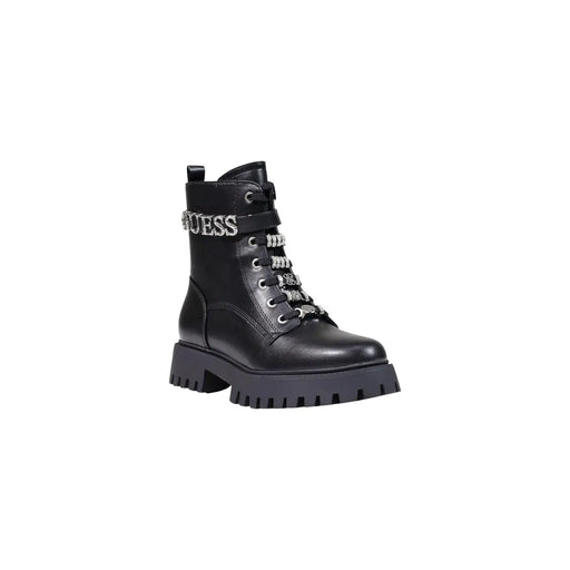 Noir guess Bottines pour femmes en polyuréthane avec lacets zippés ornés de strass argentés et semelle épaisse