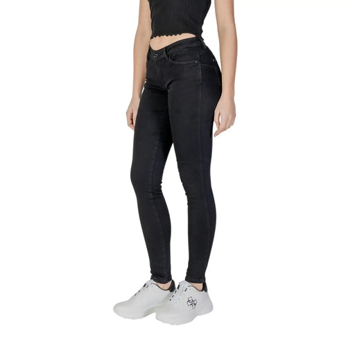 Guess Jean skinny taille haute en coton stretch noir pour femme, coupe élégante et ajustée
