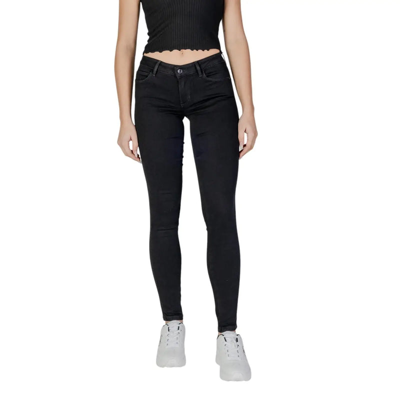 Guess Jean skinny taille haute en coton stretch noir pour femme, à la coupe élégante et moulante.
