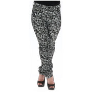 Guess Pantalon noir en coton pour femme avec poches, orné d'un motif abstrait texturé noir et blanc.