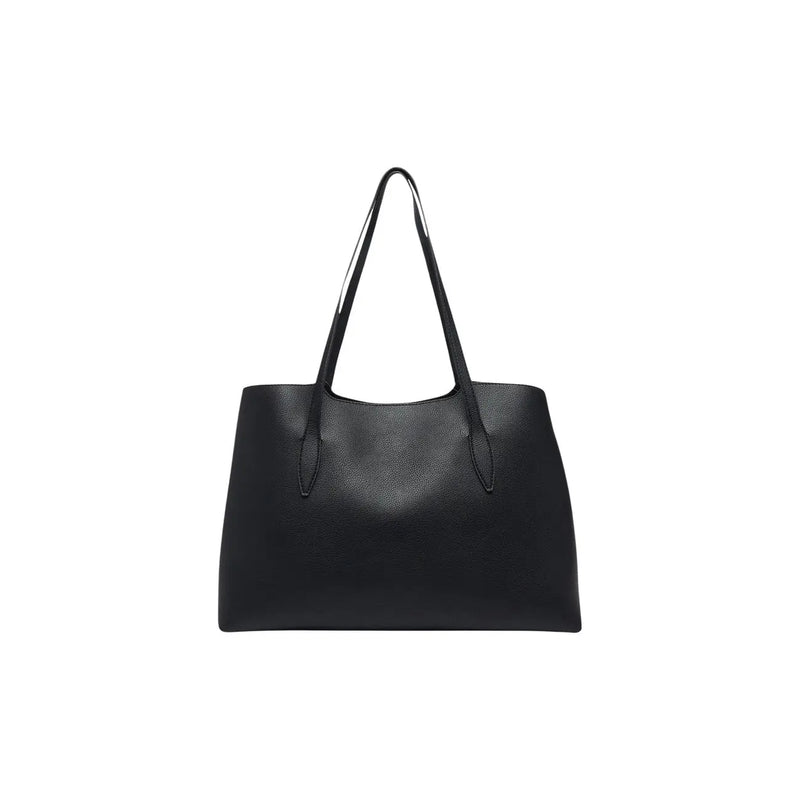 Guess women black faux leather melody handbag 29 cm featuring black pebbled leather tote bag with slender handles