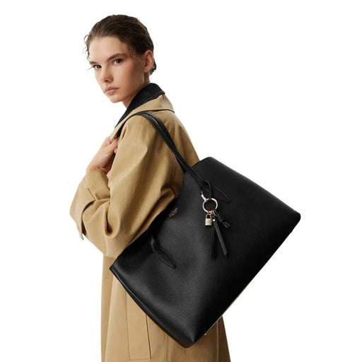 Sac cabas en cuir noir texturé avec cadenas porte-clés Guess Collection de sacs à main Melody en similicuir pour femmes, 29 cm