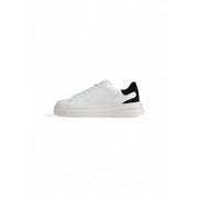 Guess women black faux leather sporty sneakers with white low-top design and black suede heel tab