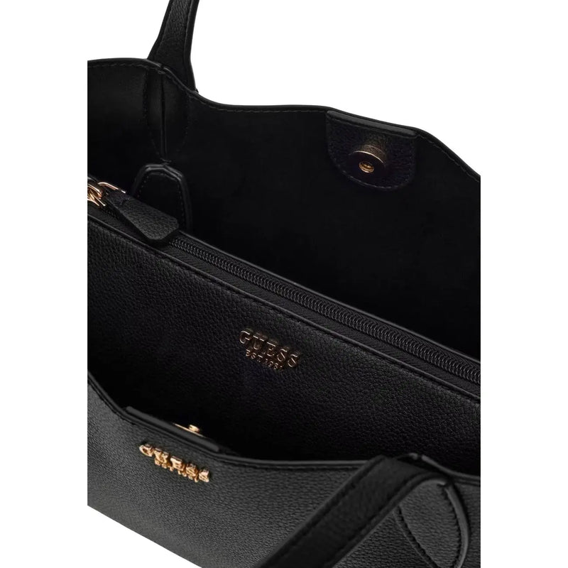 Guess women black faux leather tote bag with textured leather and gold tone hardware 35x25x12 cm