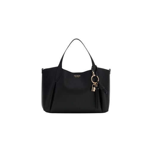 Guess Sac cabas noir pour femme en similicuir, au design structuré et élégant, orné de détails métalliques dorés, 35 x 25 x 12 cm
