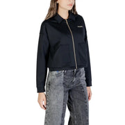 Black guess cropped bomber jacket with gold zipper and two front pockets made of polyamide for women