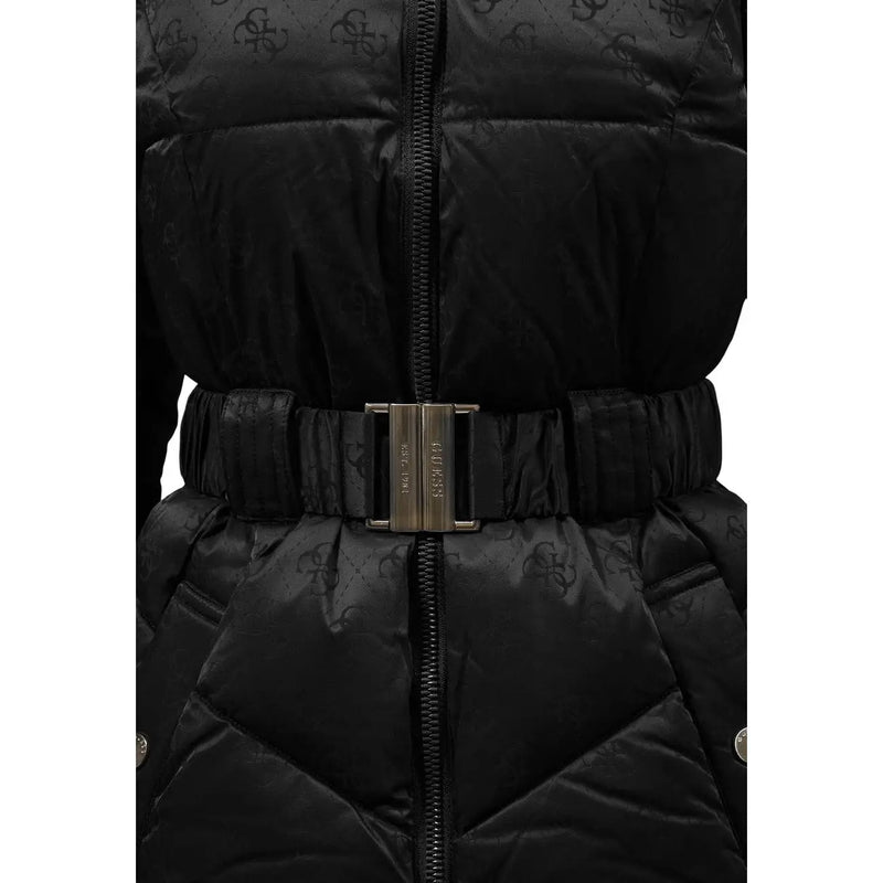 Guess Veste à capuche noire pour femme en polyamide avec un motif logo discret et des détails argentés métallisés. hugo boucle de ceinture boss