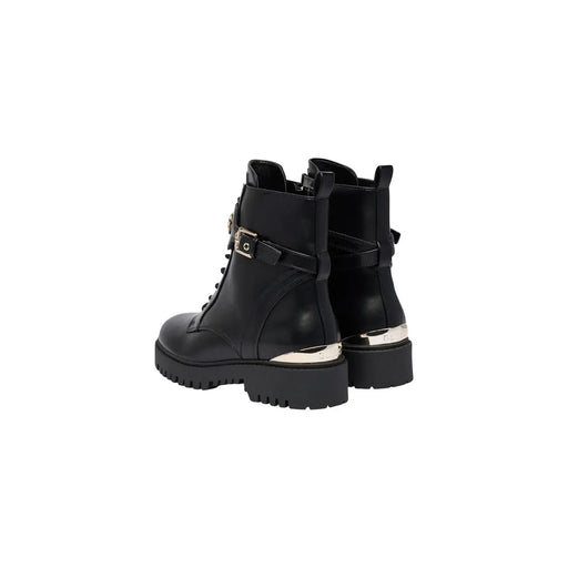 Guess Bottines noires pour femmes en polyuréthane avec boucle argentée et détails au talon en cuir verni noir