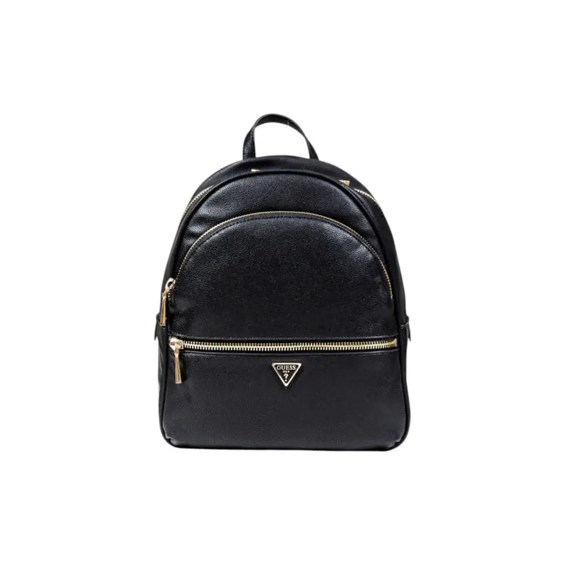 Black Guess women polyurethane rucksack with textured leather-like material and gold-tone zippers multiple pockets