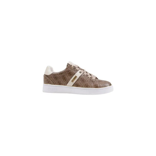 Guess Baskets slip-on noires imprimées pour femmes, avec tige marron crème.