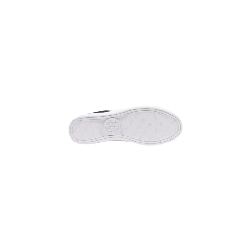 White rubber sole with textured pattern and embossed logo on guess women black print slip on sneakers polyurethane