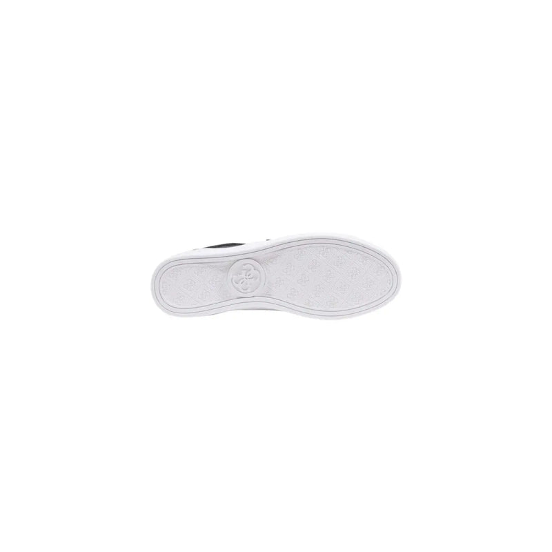 White rubber sole with textured pattern and embossed logo on guess women black print slip on sneakers polyurethane