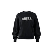 Black Guess women sweatshirt in viscose blend featuring a sparkling silver Guess est logo on the front