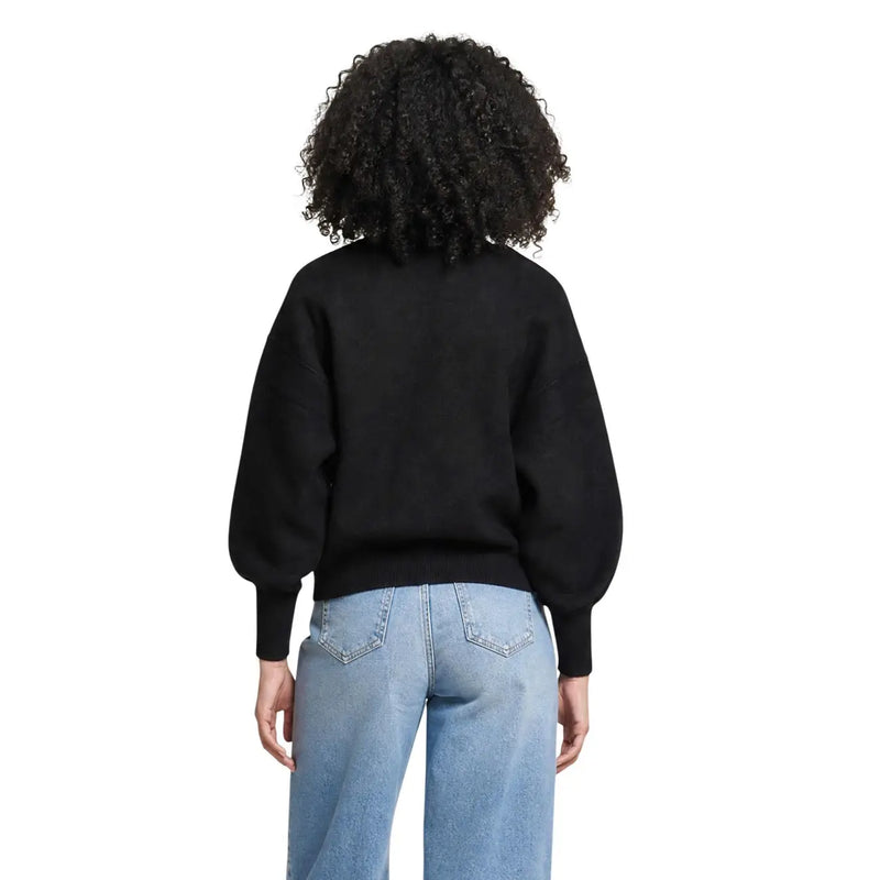 Guess women black sweatshirt featuring an oversized fit puffy sleeves and ribbed hem viscose blend fabric