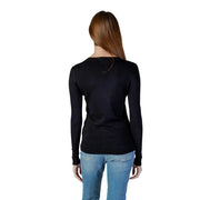 Guess Pull en maille noire à col en V pour femme, orné de strass, avec manches longues et ourlet côtelé.