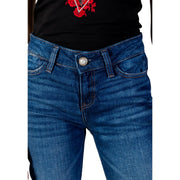 Guess Jean cigarette bleu pour femme en denim mélangé de coton avec fermeture à boutons nacrés sur le devant