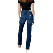envers du mélange de coton bleu foncé Guess Jean cigarette pour femme, coupe droite classique et poche logo