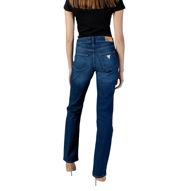 envers du mélange de coton bleu foncé Guess Jean cigarette pour femme, coupe droite classique et poche logo