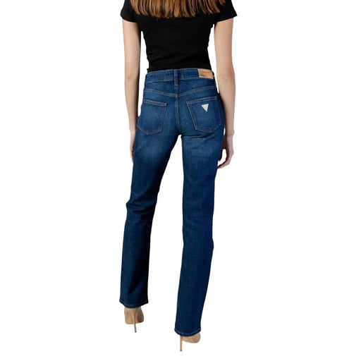 envers du mélange de coton bleu foncé Guess Jean cigarette pour femme, coupe droite classique et poche logo