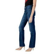 Guess Jean cigarette bleu pour femme, en denim foncé, coupe droite, cinq poches, en mélange de coton
